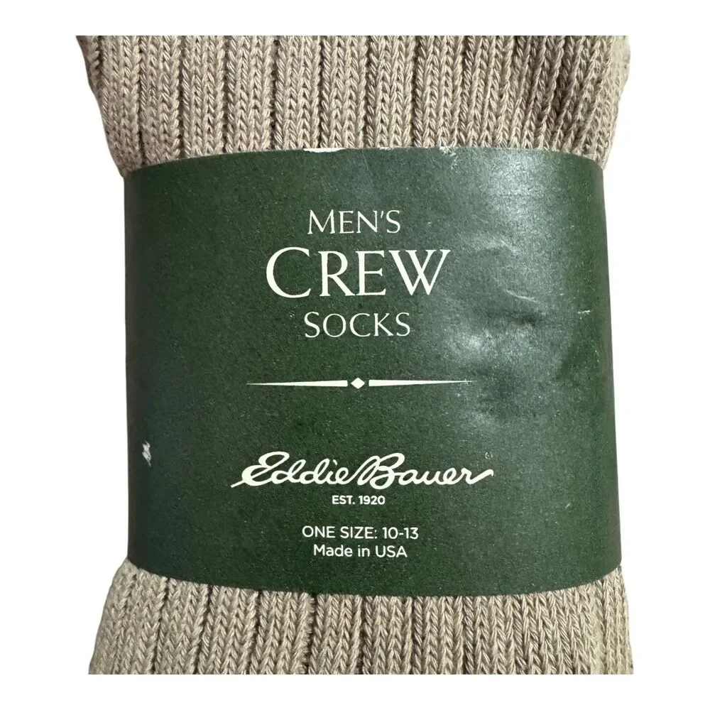 Eddie Bauer Men's Crew Socks Beige Pima Cotton USA Made - Size: 10-13 NWT